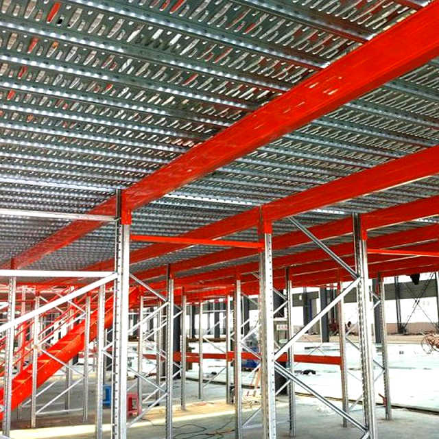 Entrepôt de stockage industriel en acier résistant de plancher de plate-forme de stockage de grenier de défilement ligne par ligne